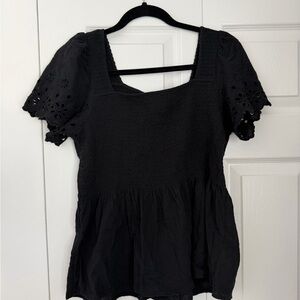 Madewell Black Eyelet Sleeve Blouse